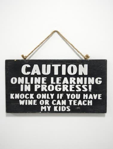 Caution Online Learning In Progress Funny Wood Hanging Sign Home Office Decor