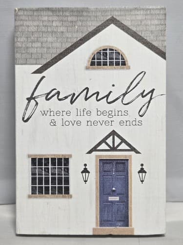 Family Where Life Begins Love Never Ends Wood House Block Sign Home Decor #G82g - Thumbnail 2