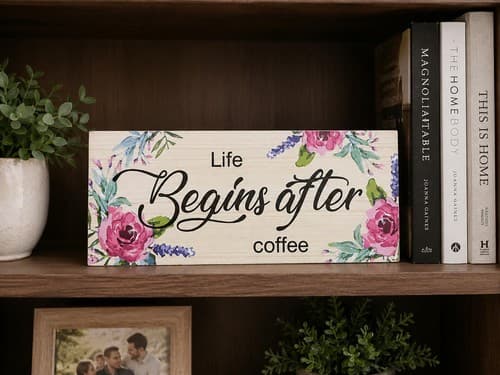 Life Begins After Coffee Floral Decorative Wood Box Sign Home Decor 6"x6" #G84g