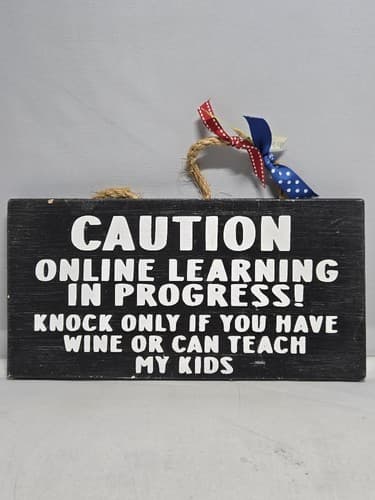 Caution Online Learning In Progress Funny Wood Hanging Sign Home Office Decor - Thumbnail 2