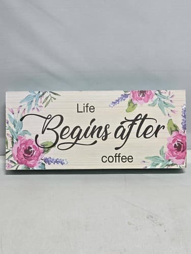 Life Begins After Coffee Floral Decorative Wood Box Sign Home Decor 6"x6" #G84g - Thumbnail 2