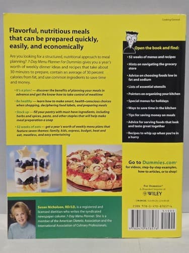 7-Day Menu Planner For Dummies Paperback Healthy Eating Meal Planning Guide B26d - Thumbnail 3