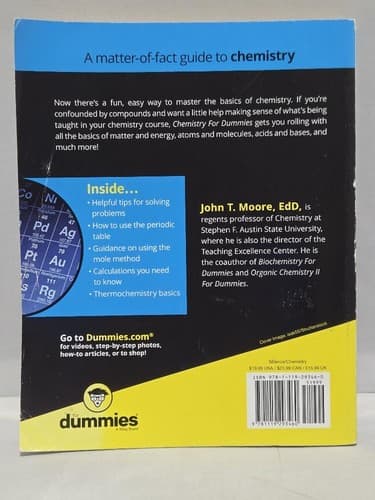 Chemistry For Dummies Paperback Math & Science Study Guide John T. Moore #B28d - Thumbnail 3