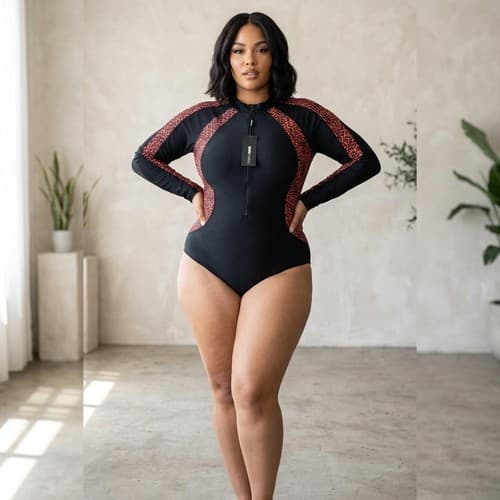 Fashion Nova Josephine Long Sleeve 1 Piece Swimsuit Leopard Women's Size XL #E45