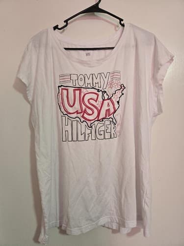 8 W - Tommy Hilfiger logo USA T-Shirt Short Sleeve #E50e