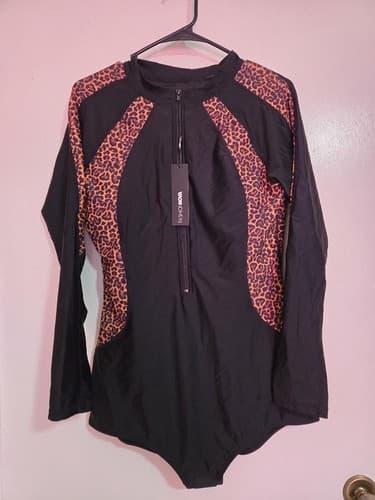Fashion Nova Josephine Long Sleeve 1 Piece Swimsuit Leopard Women's Size XL #E45 - Thumbnail 2