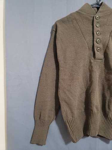 DSCP GARRISON COLLECTION SWEATER MENS MEDIUM BROWN MILITARY ACRYLIC HENLEY #95t - Thumbnail 2