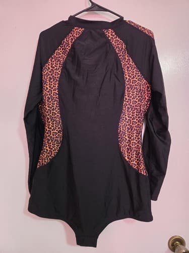 Fashion Nova Josephine Long Sleeve 1 Piece Swimsuit Leopard Women's Size XL #E45 - Thumbnail 3