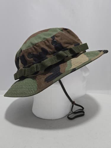 USGI Military Woodland Camo Boonie Hat Size 7 3/4 Ripstop Sun Bucket Cap #S43s - Thumbnail 2
