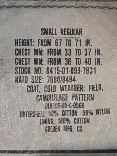 Vintage USGI Combat Jacket 1985 DLA Contract Small Regular Desert Camo - Thumbnail 8
