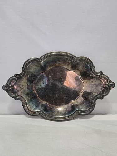 Vintage International Silver Co Round Silverplate Tray Floral Ornate Border 12"