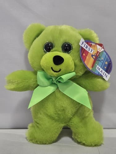 First & Main Green Rainbow Bear Plush 6.5" Sitting Teddy Stuffed Animal #S84s