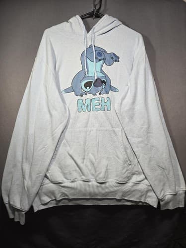 Disney Lilo & Stitch "Meh" Blue Pullover Graphic Hoodie Size Small #G76g - Thumbnail 2