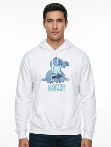 Disney Lilo & Stitch "Meh" Blue Pullover Graphic Hoodie Size Small #G76g