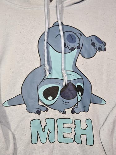 Disney Lilo & Stitch "Meh" Blue Pullover Graphic Hoodie Size Small #G76g - Thumbnail 3
