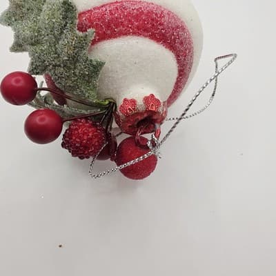 2 pc Red & White Peppermint Striped Shatterproof Sugared Teardrop Xmas Ornaments - Thumbnail 4