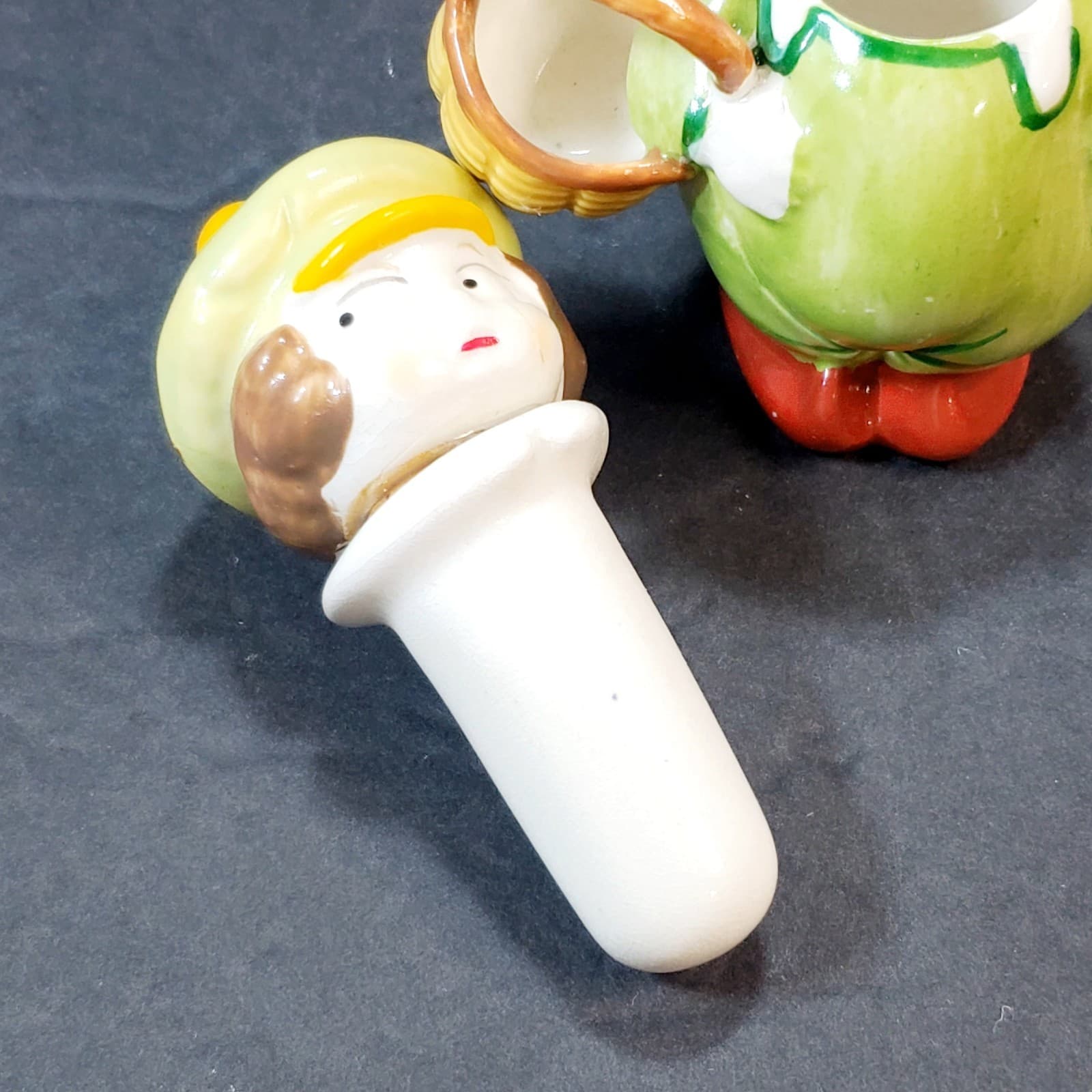Vintage Googly Eyed Boy Pin Cushion Needle Keeper Perfume Bottle Germany - Thumbnail 6