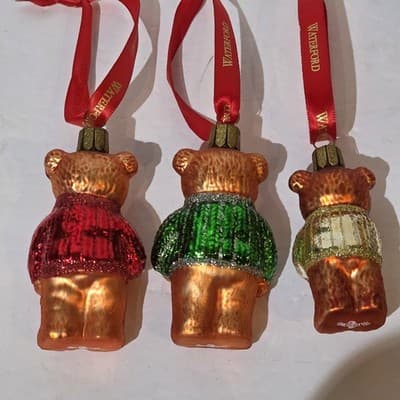 Waterford Holiday Heirlooms Set of 3 Glass Teddy Bear Christmas Ornaments - Thumbnail 7