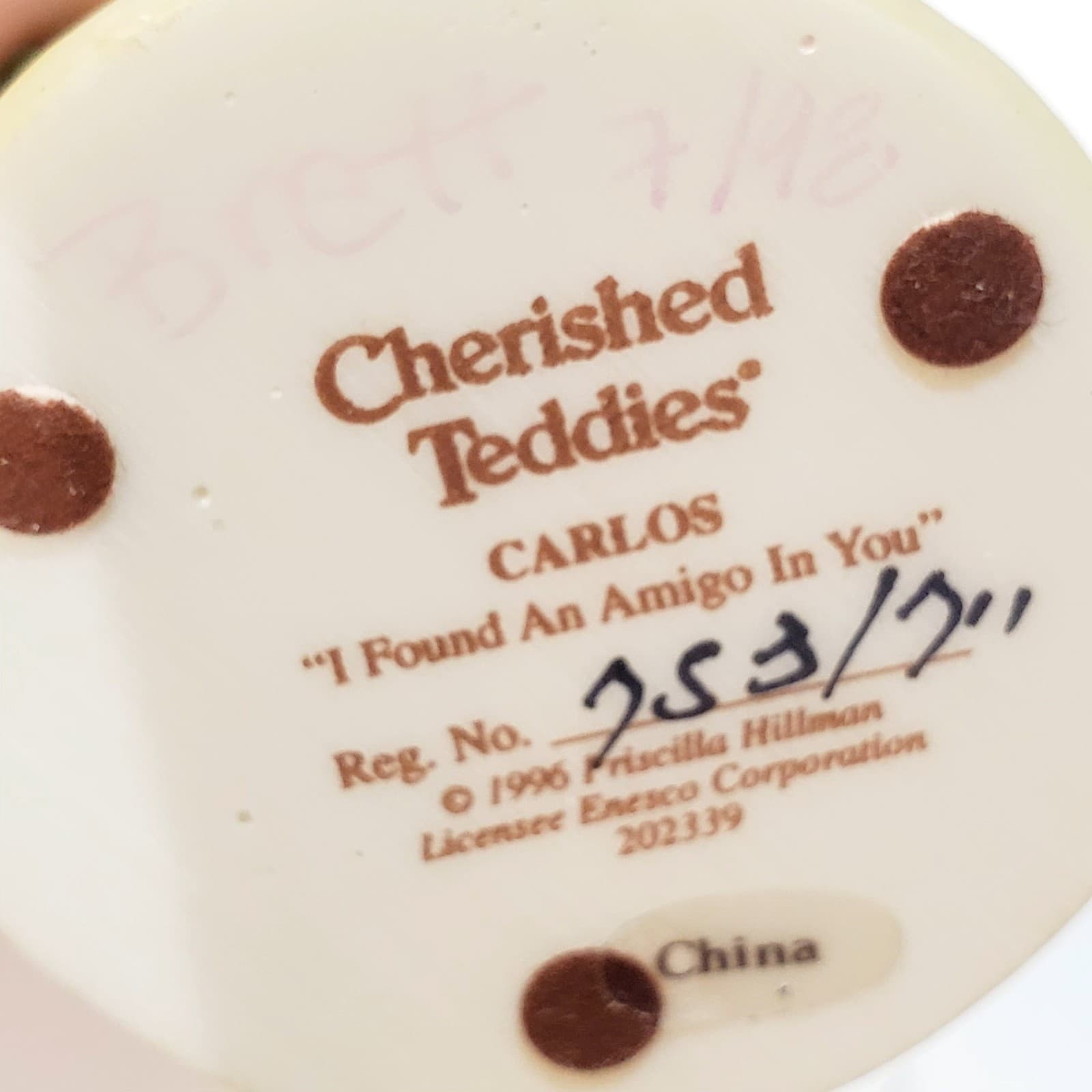 Vintage 1996 Cherished Teddies CARLOS I found an amigo in you Figurine #202339 - Thumbnail 7