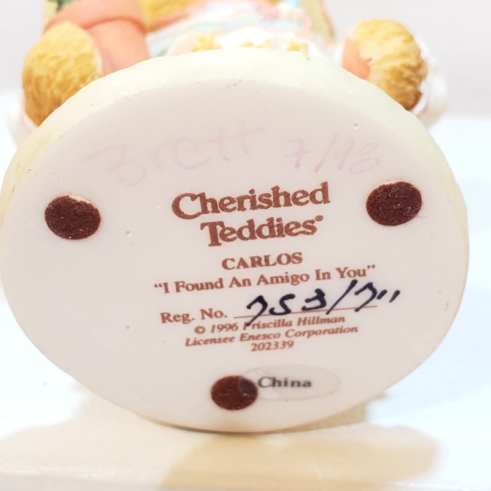 Vintage 1996 Cherished Teddies CARLOS I found an amigo in you Figurine #202339 - Thumbnail 5