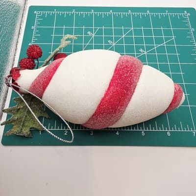 2 pc Red & White Peppermint Striped Sugared Teardrop Shaped Xmas Ornaments - Thumbnail 9