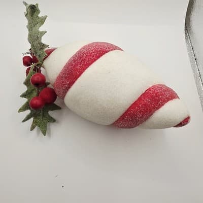 2 pc Red & White Peppermint Striped Sugared Teardrop Shaped Xmas Ornaments - Thumbnail 8