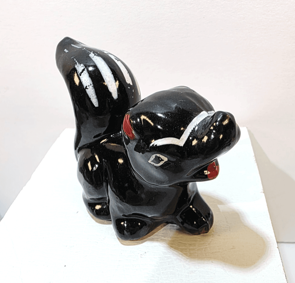 Vintage Black White Redware Skunk Figurine Made in Japan Hand Painted Mammal