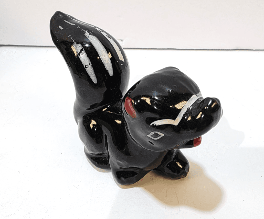 Vintage Black White Redware Skunk Figurine Made in Japan Hand Painted Mammal - Thumbnail 2