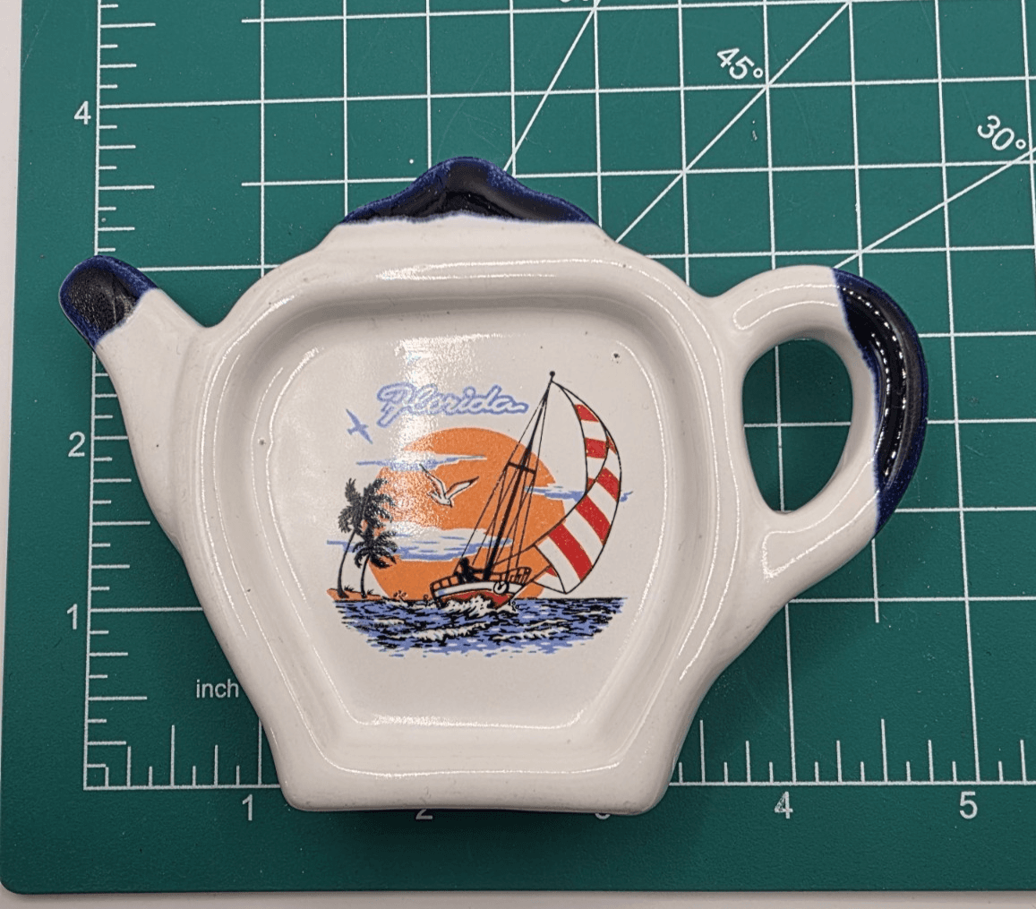 Vintage Florida Souvenir Stoneware Tea Bag Holder Teapot Shaped Sailboat Graphic - Thumbnail 6