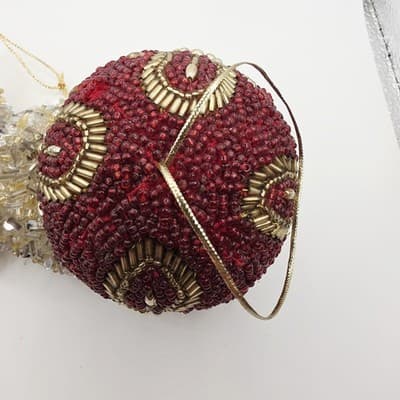 Beaded Sequin Star and Ball w/ Cross Design Christmas Ornament Sparkle Lot of 2 - Thumbnail 3