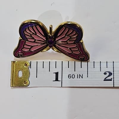 Lady Connie Saladin 2016 Gold Tone Pink Purple Enamel Butterfly Lapel Tack Pin - Thumbnail 5