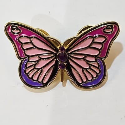 Lady Connie Saladin 2016 Gold Tone Pink Purple Enamel Butterfly Lapel Tack Pin
