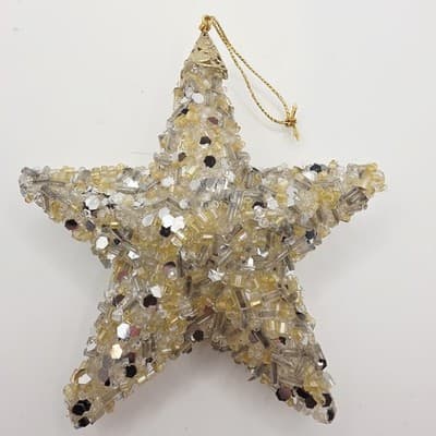 Beaded Sequin Star and Ball w/ Cross Design Christmas Ornament Sparkle Lot of 2 - Thumbnail 7