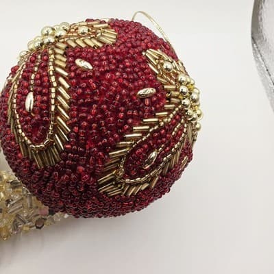 Beaded Sequin Star and Ball w/ Cross Design Christmas Ornament Sparkle Lot of 2 - Thumbnail 4