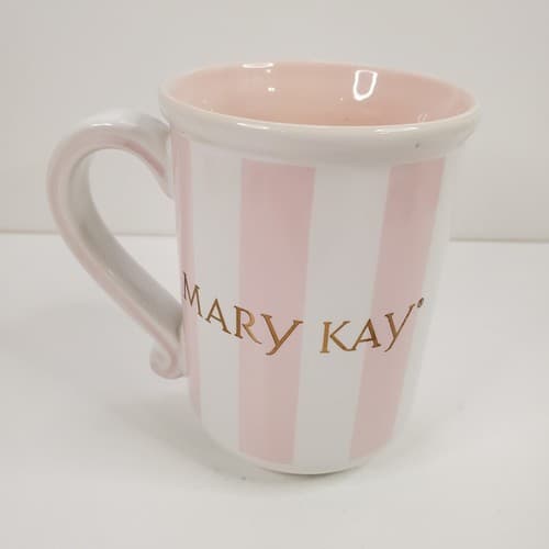 Vintage Mary Kay Pink And White Striped Collectible Coffee Tea Mug Cup - Thumbnail 5