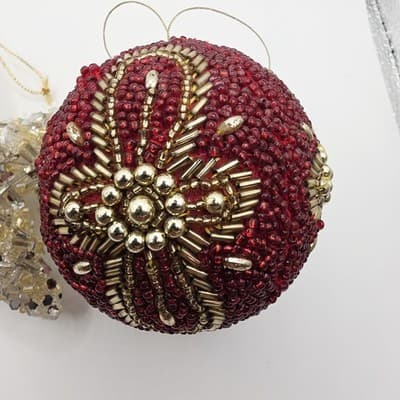 Beaded Sequin Star and Ball w/ Cross Design Christmas Ornament Sparkle Lot of 2 - Thumbnail 2