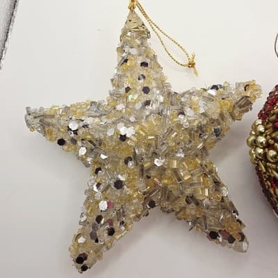 Beaded Sequin Star and Ball w/ Cross Design Christmas Ornament Sparkle Lot of 2 - Thumbnail 8