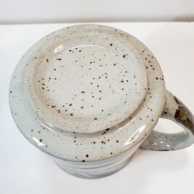 Vintage Stoneware Pottery Coffee Mug w Hand Painted Bird, Flowers, & Leaves - Thumbnail 6