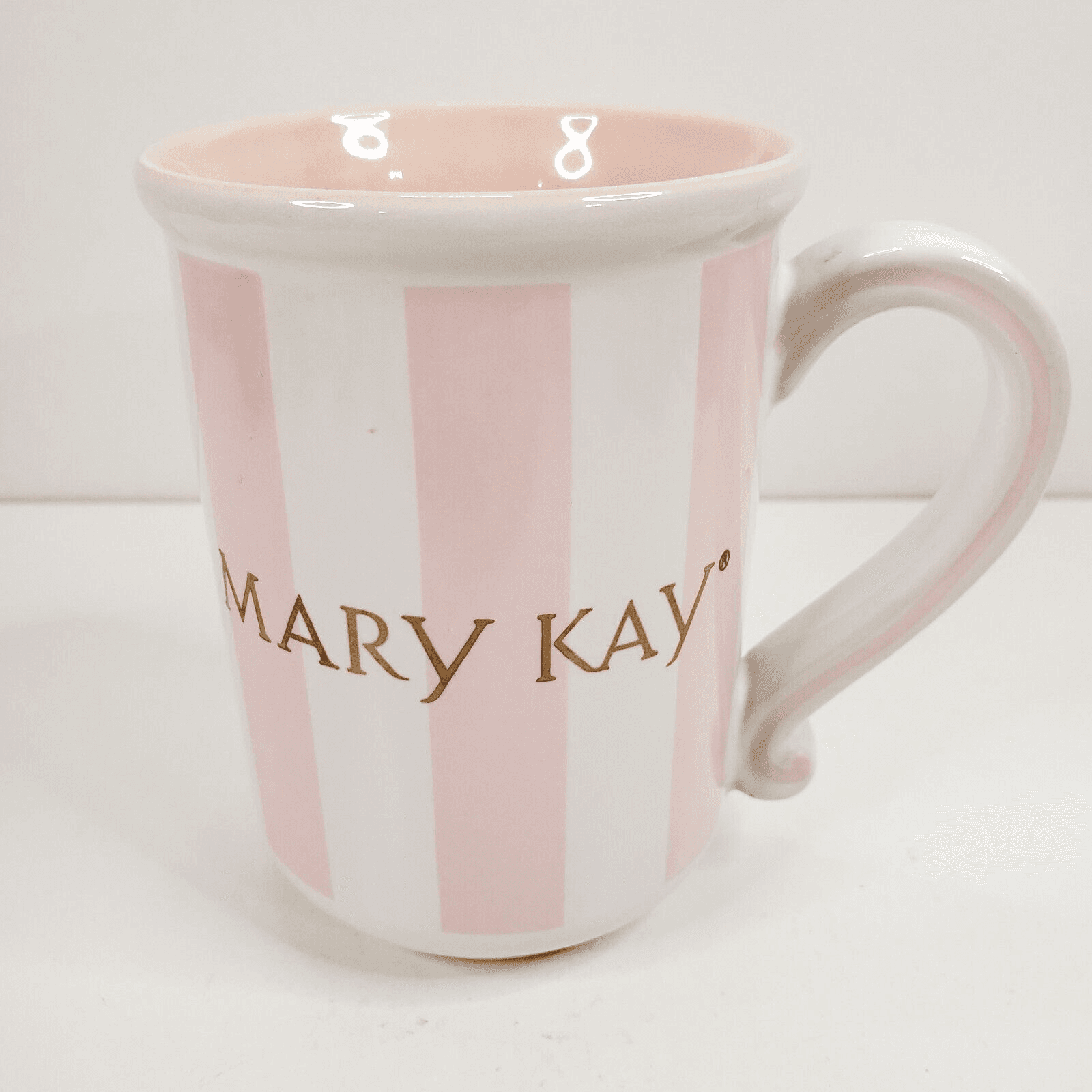 Vintage Mary Kay Pink And White Striped Collectible Coffee Tea Mug Cup