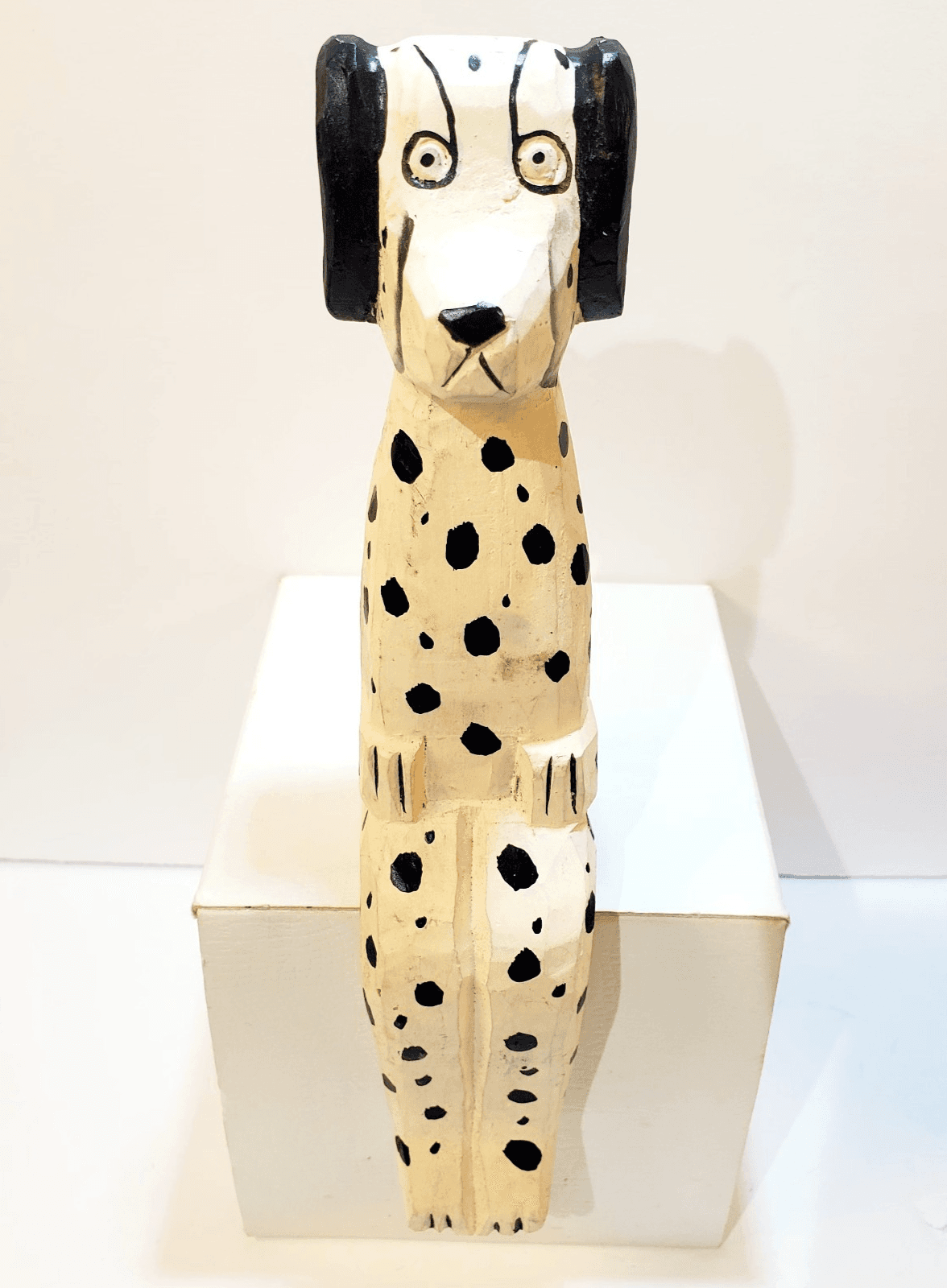 Vtg Hand Carved 8" Wood Shelf Sitter Dalmatian Dog Folk Art Cottagecore Decor