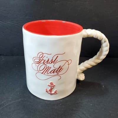 Vintage First Mate Mug Nautical 3D Rope Handle Ceramic Partner Grasslands Road - Thumbnail 3