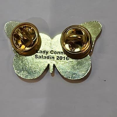 Lady Connie Saladin 2016 Gold Tone Pink Purple Enamel Butterfly Lapel Tack Pin - Thumbnail 3