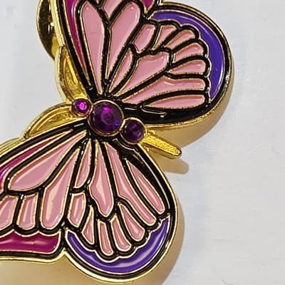 Lady Connie Saladin 2016 Gold Tone Pink Purple Enamel Butterfly Lapel Tack Pin - Thumbnail 2
