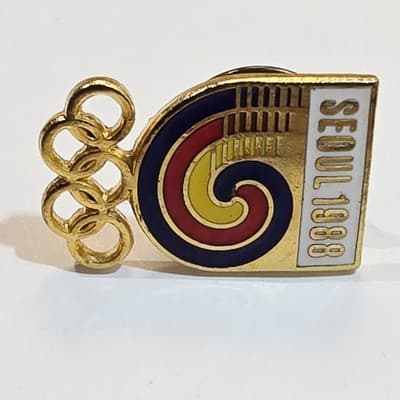 Vintage Seoul 1988 Olympic Gold Tone & Enamel Souvenir Lapel Hat Cap Tack Pin - Thumbnail 2