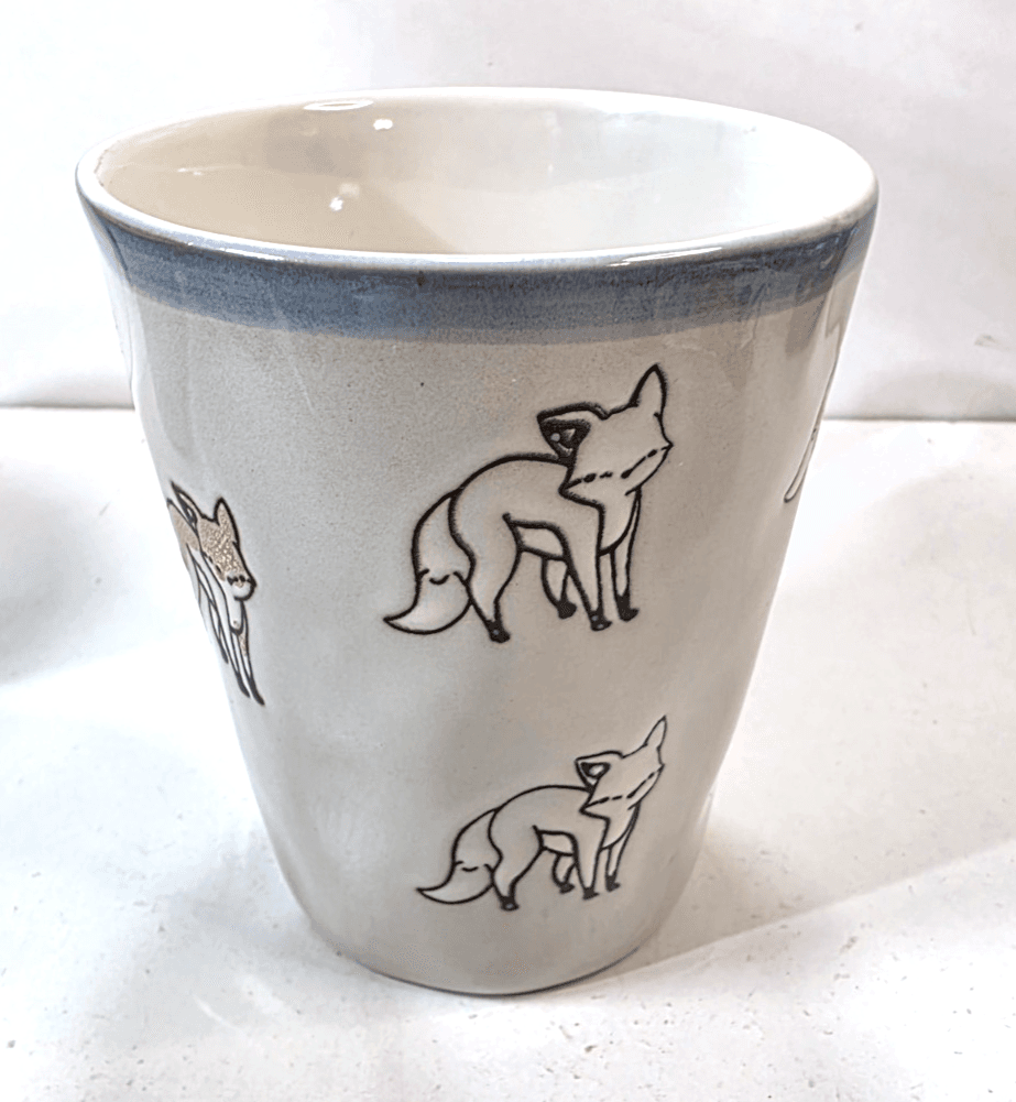 Prima Design Embossed Orange FOX Blue Trim Ceramic Coffee Tea MUG Cup - Thumbnail 3