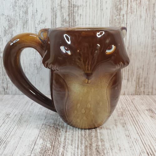 Gibson Fox Jumbo 18oz. Stoneware Pottery Coffee Mug Tail Handle Brown Tan