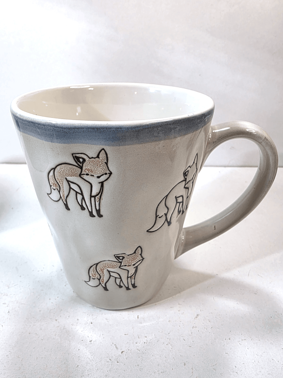 Prima Design Embossed Orange FOX Blue Trim Ceramic Coffee Tea MUG Cup