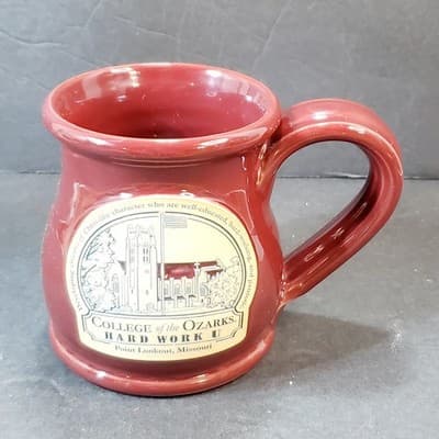 Hard Work U College of the Ozarks Deneen Pottery Mug Hand Thrown Glazed Burgundy