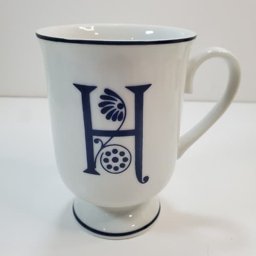 Vtg GHC Script Monogram H Initial Pedestal Coffee Tea Mug Cup Japan Porcelain