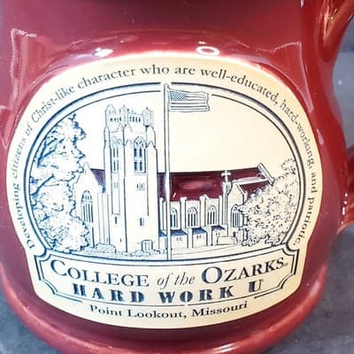 Hard Work U College of the Ozarks Deneen Pottery Mug Hand Thrown Glazed Burgundy - Thumbnail 2